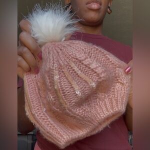 Forever 21 Pink Knit Beanie with White Pom Pom